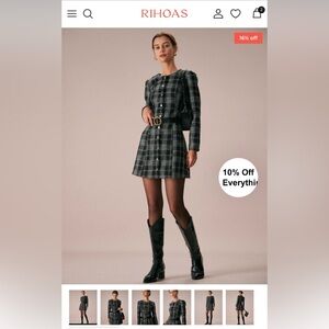 RIHOAS 
The Black Crew Neck Plaid A-Line Mini Dress